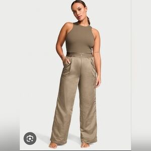 Victoria's Secret Olive Green Lux Glossy Sport Wide-Leg Jumpsuit